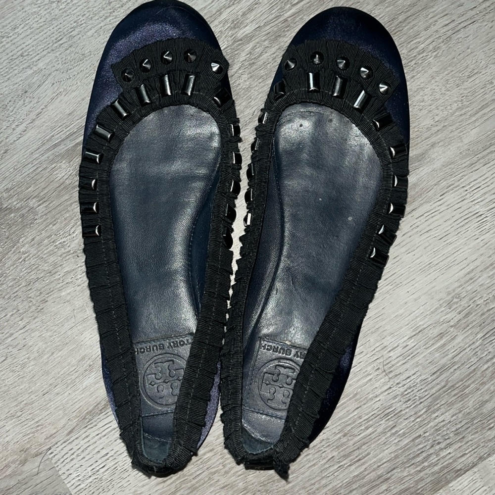 Used Navy Tory Burch Studded Flats